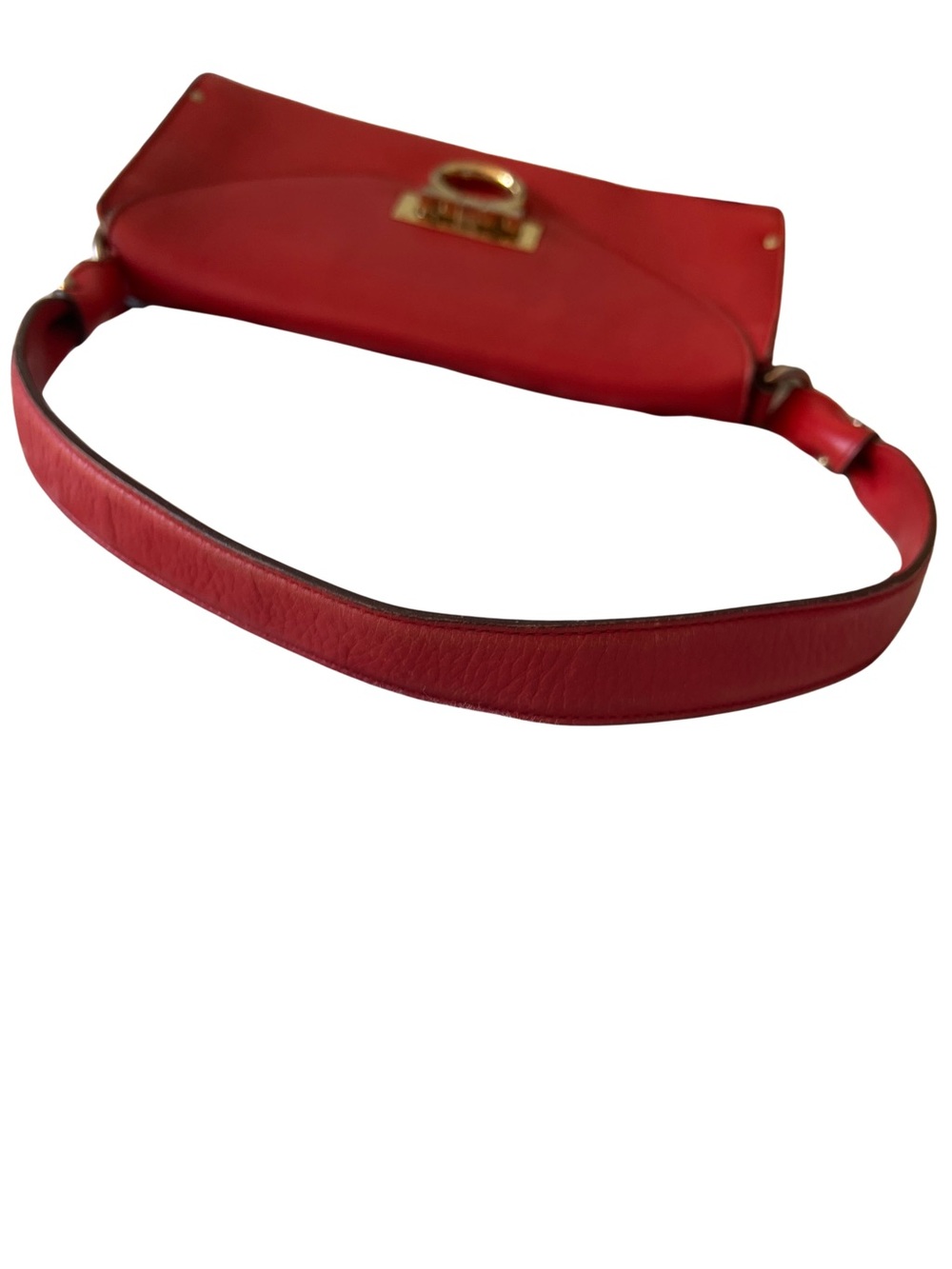 Salvatore Ferragamo Red Leather Shoulder Bag with Gold Ring Hardware - Picture 7 of 9
